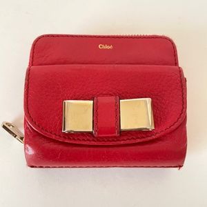 Chloe Lily Bow Red Leather Double Sided Bifold Compact Wallet